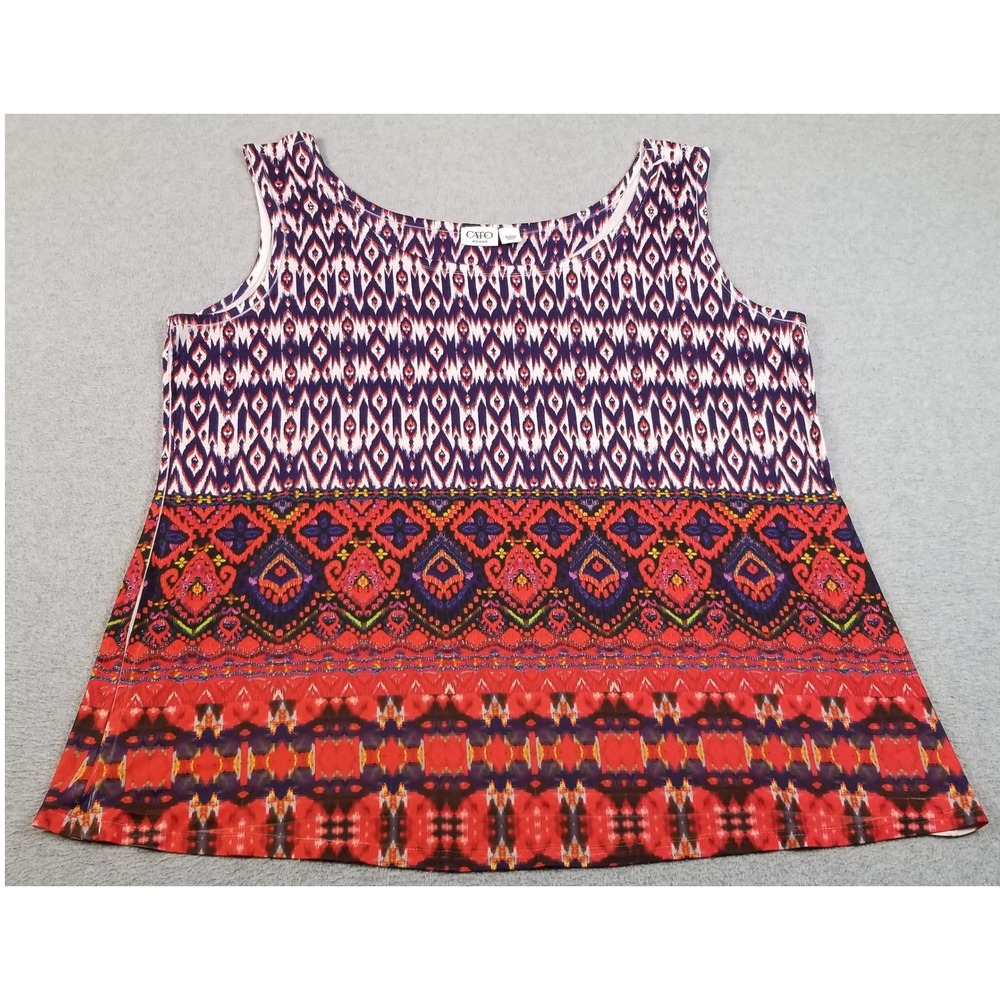 Cato Tank Top Womens 22W 24W Plus Ikat Geometric Sleeveless Artsy Stretch Jersey